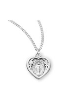 HMH Religious Sterling Silver Miraculous Medal Heart With 18" Chain Necklace