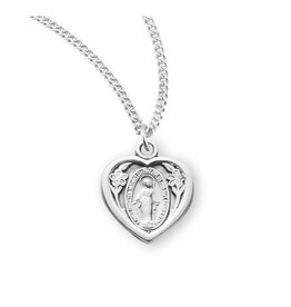 HMH Religious Sterling Silver Miraculous Medal Heart With 18" Chain Necklace