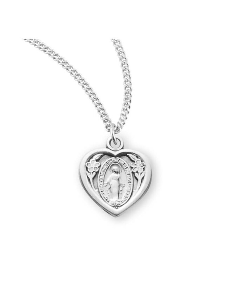 HMH Religious Sterling Silver Miraculous Medal Heart With 18" Chain Necklace