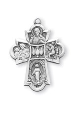 HMH Religious Sterling Silver Four Way Medal With 24" Chain Necklace