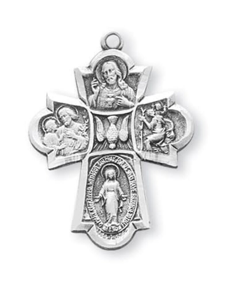 HMH Religious Sterling Silver Four Way Medal With 24" Chain Necklace
