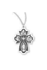 HMH Religious Sterling Silver Four Way Medal With 18" Chain Necklace
