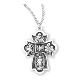 HMH Religious Sterling Silver Four Way Medal With 18" Chain Necklace
