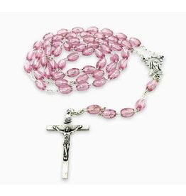 Rosary with Plastic Beads & Our Lady of Grace Centerpiece - pink