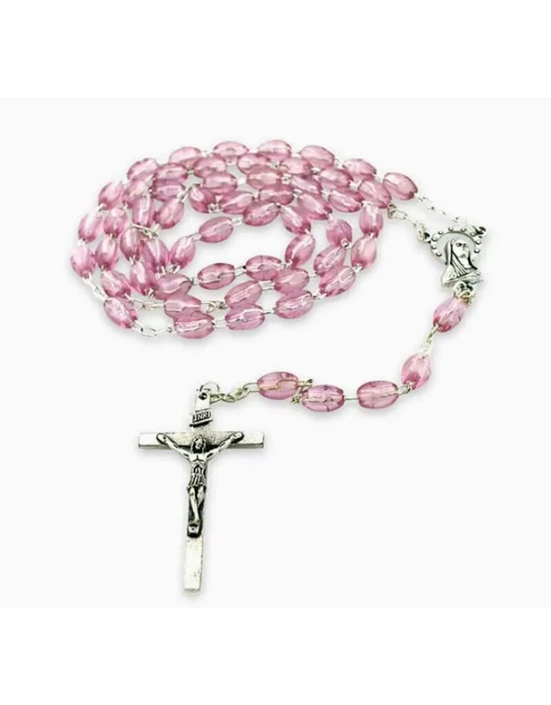 Rosary with Plastic Beads & Our Lady of Grace Centerpiece - pink