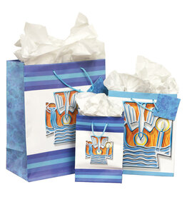 The Printery House Blue Baptism Gift Bag with Decorative Cross (Tissue Paper Included)