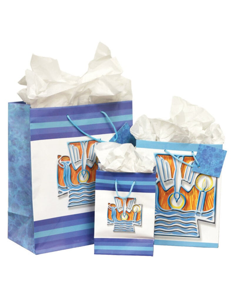 Altar + Home Blue Baptism Gift Bag with Decorative Cross (Tissue Paper Included)