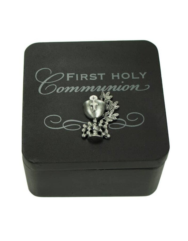 CA gift First Holy Communion Keepsake Box (Black w/ Pewter Chalice)