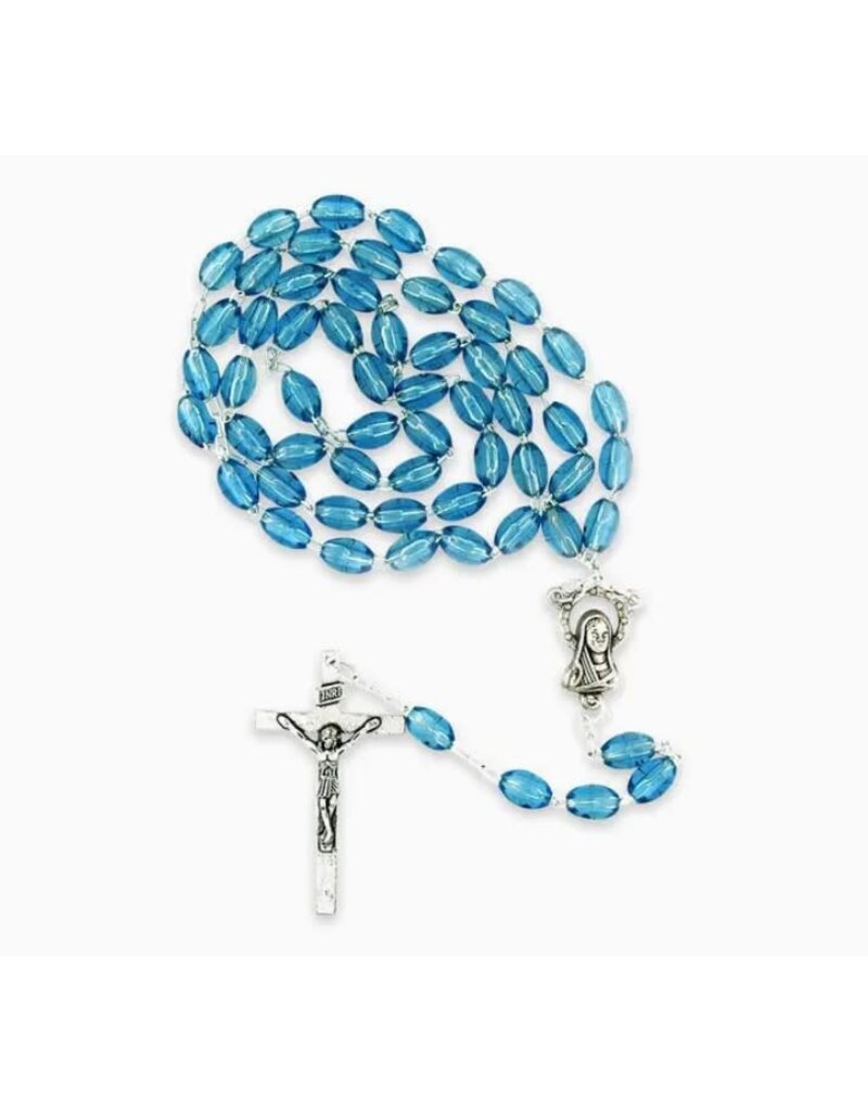 Rosary with Plastic Beads & Our Lady of Grace Centerpiece - blue
