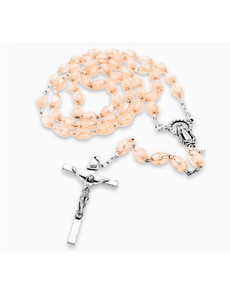 Rosary with Plastic Beads & Our Lady of Grace Centerpiece - Peach/Pink