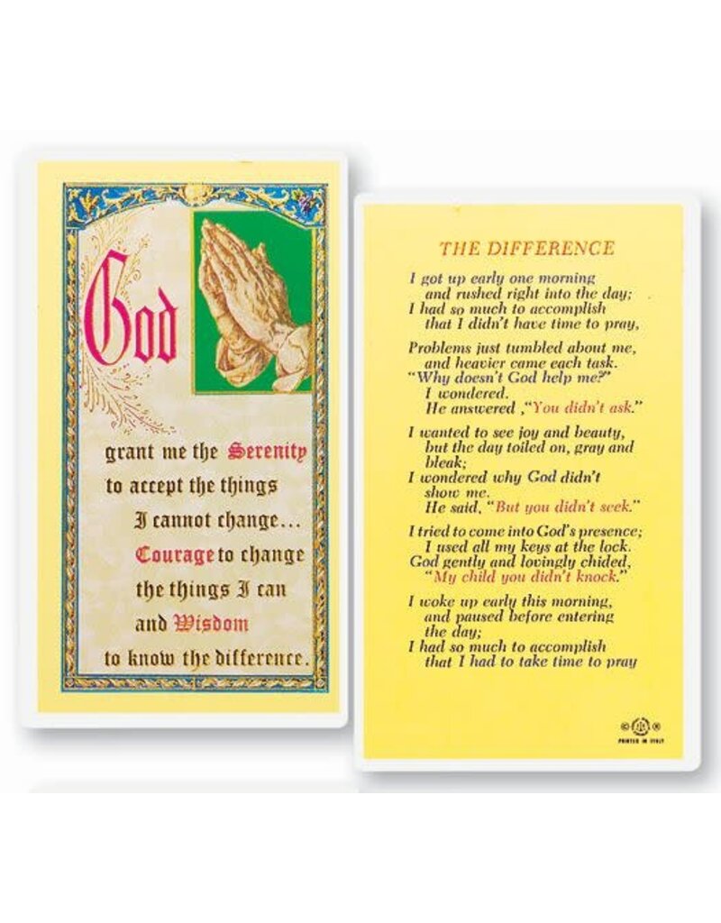 WJ Hirten Laminated Holy Card (A-I) The Difference