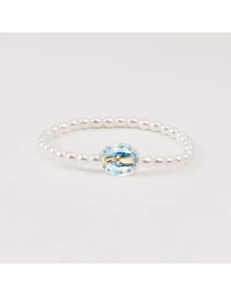 Holy Water Miraculous Medal Bracelet, Crystal Pearl