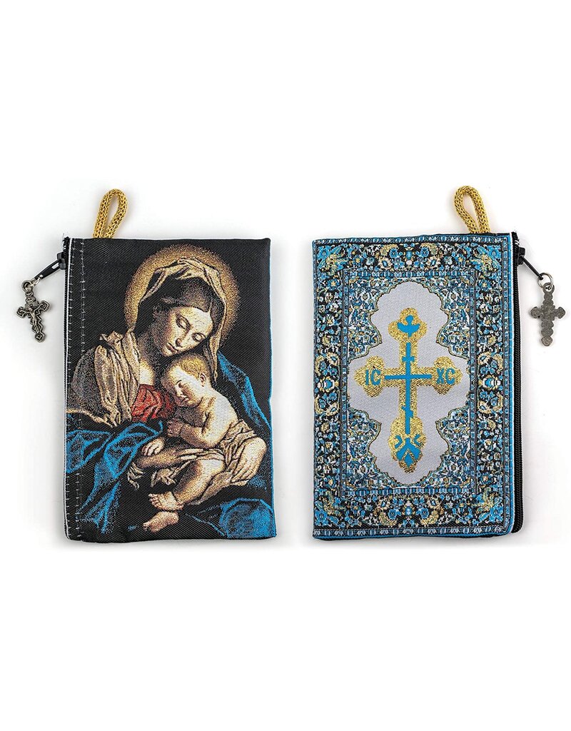 Logos Trading Post Virgin Mary Madonna and Child Woven Tapestry Rosary Pouch