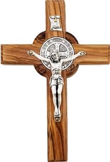 Logos Trading Post Holy Land Olive Wood Saint Benedict Hanging Wall Cross - Large