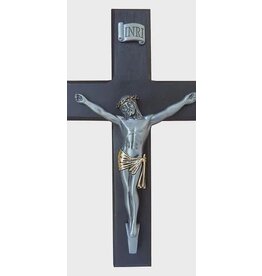 Abbey & CA Gift Black Wood Crucifix With 2 Tone Corpus - 10"