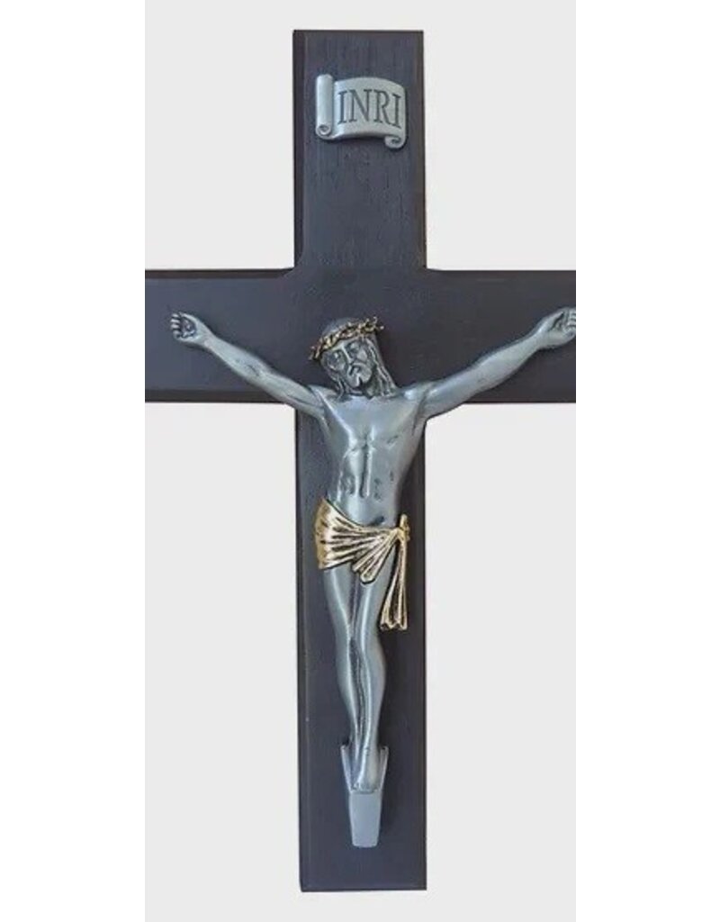 Abbey & CA Gift Black Wood Crucifix With 2 Tone Corpus - 10"