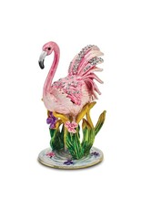 Enameled JEZEBEL Pink Flamingo Trinket Box with Matching 18 Inch Necklace