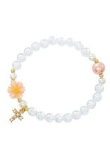 6mm AB Beads with Peach Flower and crystal cross bracelet