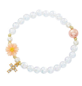 6mm AB Beads with Peach Flower and crystal cross bracelet