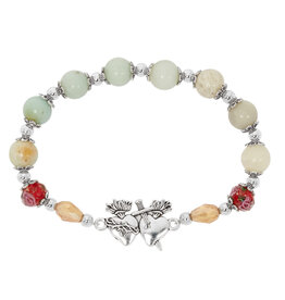 McVan Silver Amazonite Bracelet with Sacred and Immaculate Hearts