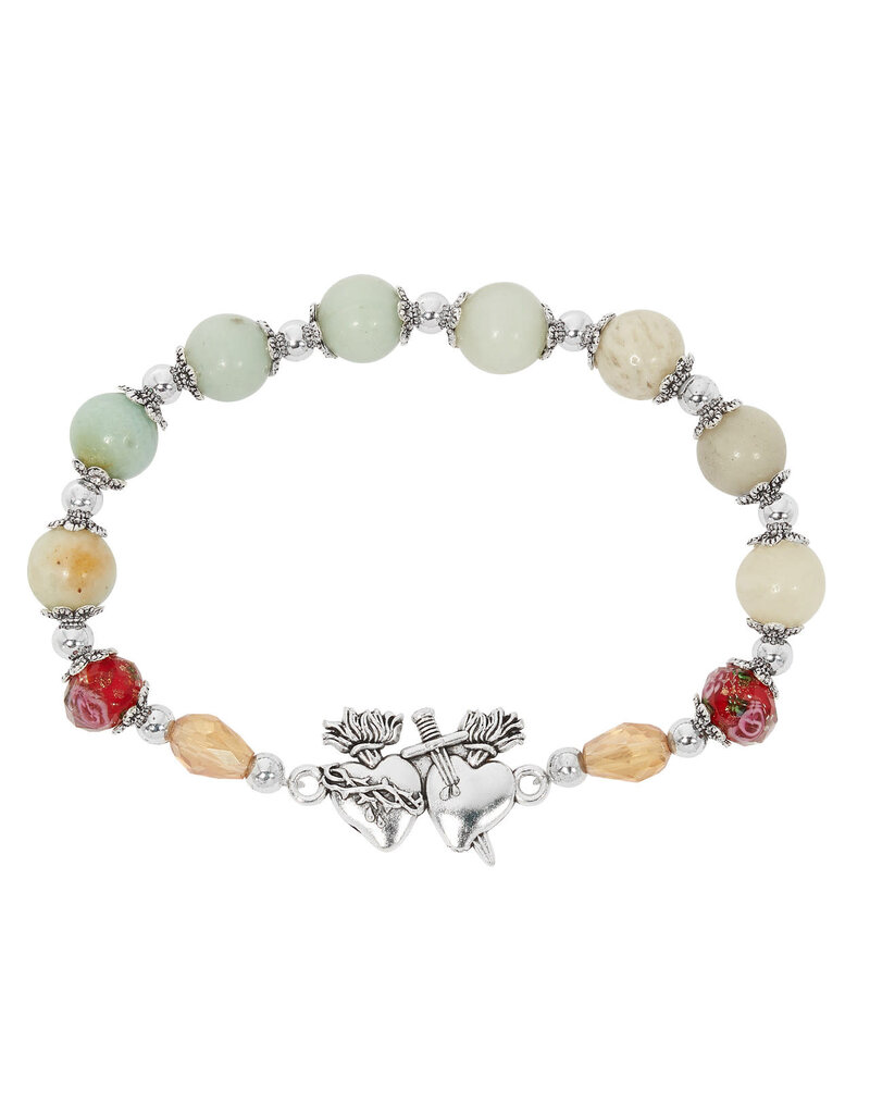 McVan Silver Amazonite Bracelet with Sacred and Immaculate Hearts