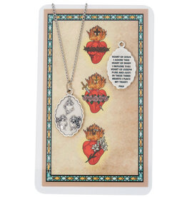McVan Three Hearts of Jesus, Mary, and Joseph Pewter Pendent with Prayer Card