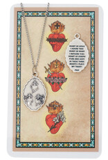 McVan Three Hearts of Jesus, Mary, and Joseph Pewter Pendent with Prayer Card