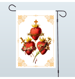 Three Holy Family Hearts Garden Flag (Double-Sided)
