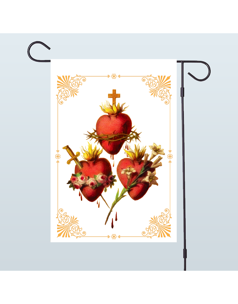 Three Holy Family Hearts Garden Flag (Double-Sided)