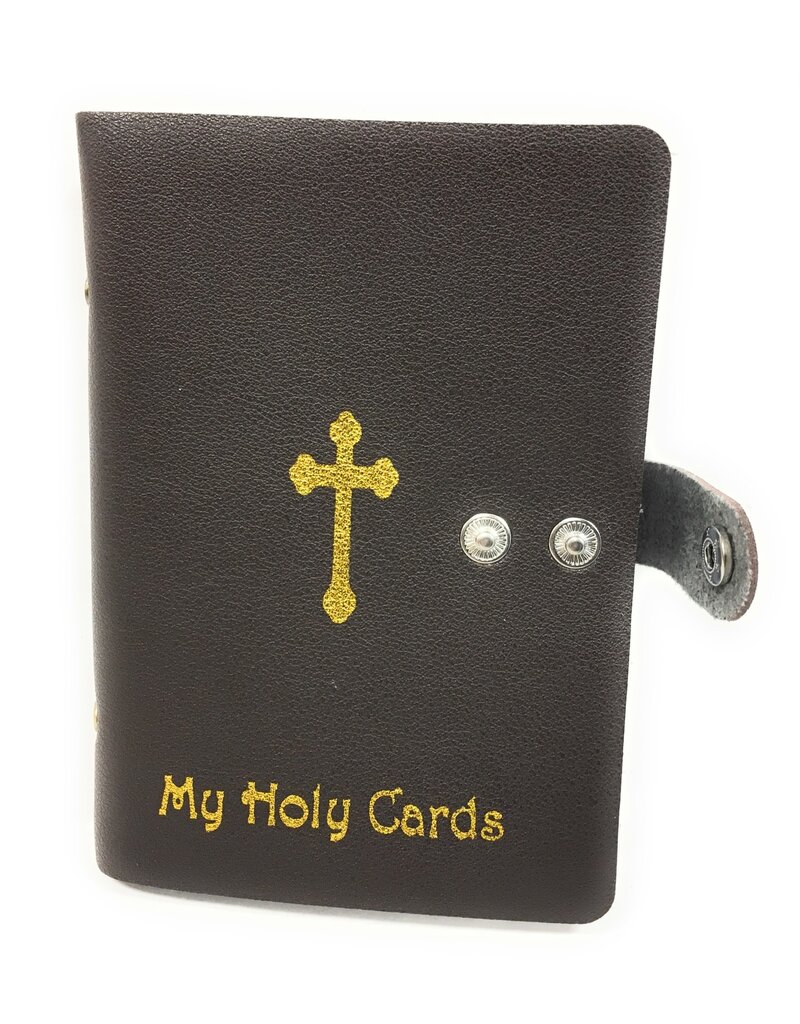 WJ Hirten My Holy Cards Brown Gold Stamped Leatherette Prayer Card Holder