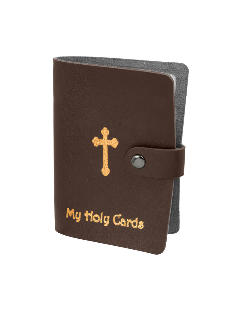 WJ Hirten My Holy Cards Brown Gold Stamped Leatherette Prayer Card Holder