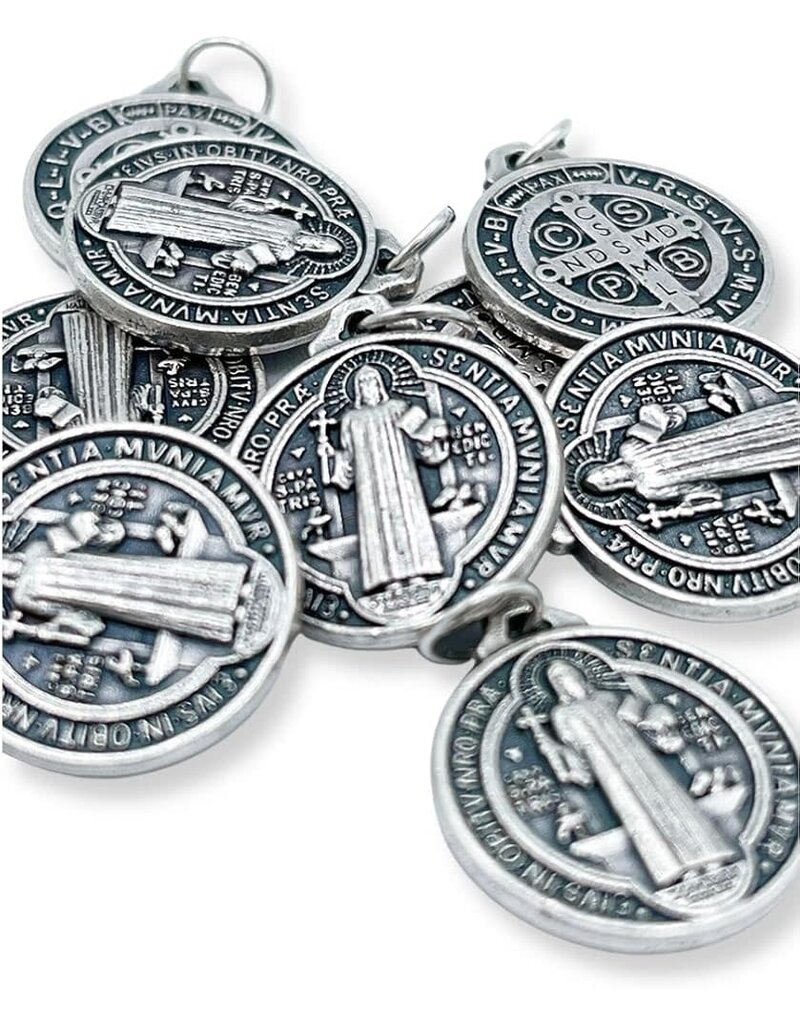 Lumen Mundi St.  Benedict - 1/2" Double Sided Oxidized Round Medal
