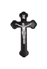Lumen Mundi 8" Black Wood Budded Crucifix with Silver Tone Corpus