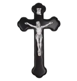 Lumen Mundi 8" Black Wood Budded Crucifix with Silver Tone Corpus
