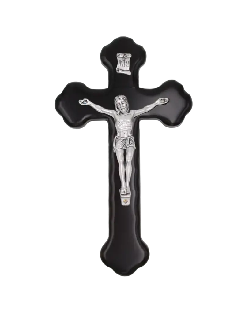 Lumen Mundi 8" Black Wood Budded Crucifix with Silver Tone Corpus
