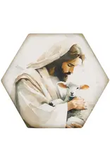 Sincere Surroundings Jesus Holding Lamb Hexagon Coaster