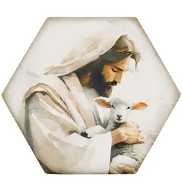 Sincere Surroundings Jesus Holding Lamb Hexagon Coaster