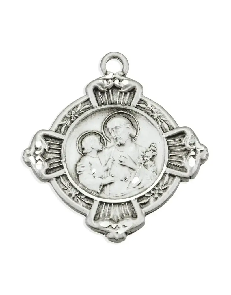 HMH Religious Sterling Silver St. Joseph with Rays Medal with 24" Chain