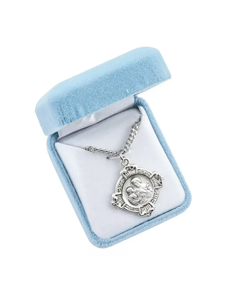 HMH Religious Sterling Silver St. Joseph with Rays Medal with 24" Chain