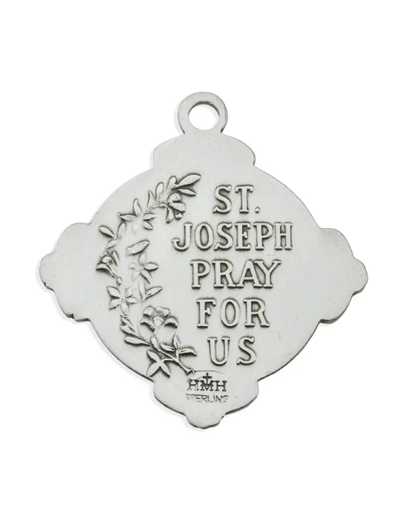 HMH Religious Sterling Silver St. Joseph with Rays Medal with 24" Chain