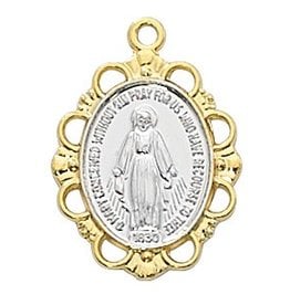 McVan 18Kt Gold On Sterling Silver Miraculous Medal with 18" Chain Necklace