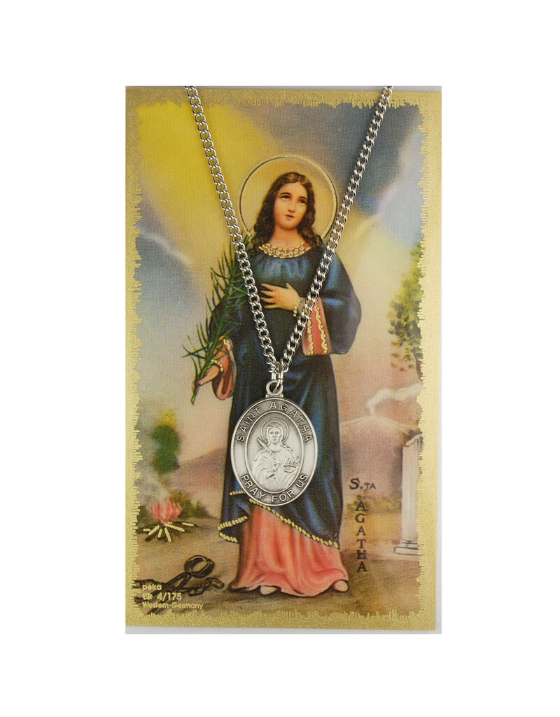 McVan St. Agatha Oval Pewter Pendant with Prayer Card