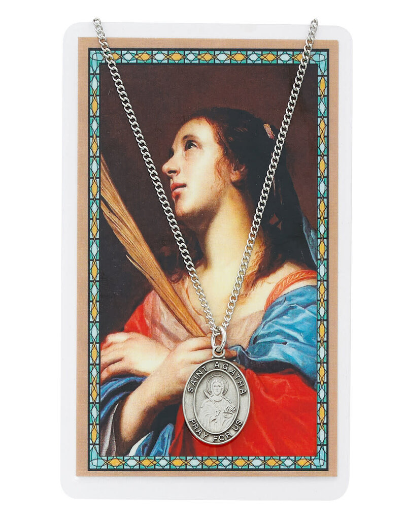 McVan St. Agatha Oval Pewter Pendant with Prayer Card