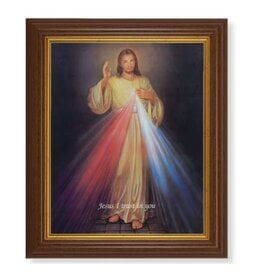 WJ Hirten 10 1/2" x 12 1/2" Divine Mercy with Walnut Finish Beveled Frame