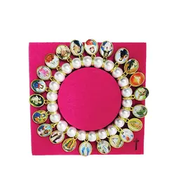 Lumen Mundi Imitation Pearl Stretch Bracelet with 22 Saints