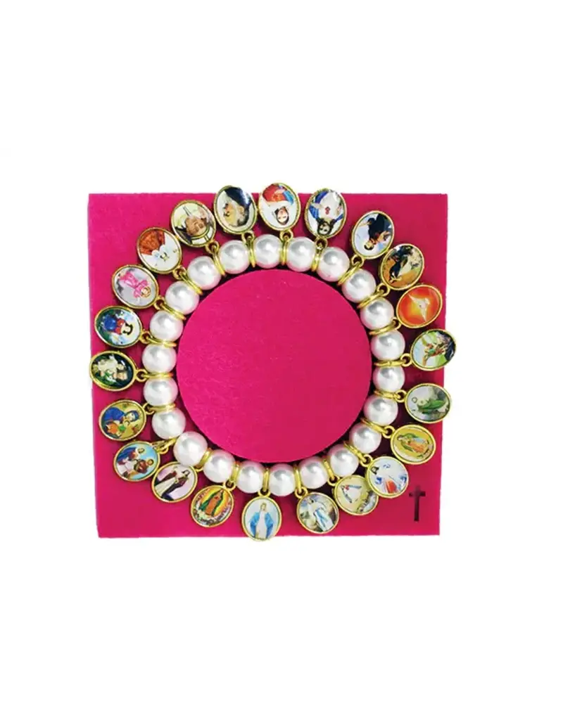 Lumen Mundi Imitation Pearl Stretch Bracelet with 22 Saints