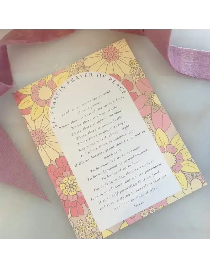 St Francis of Assisi Prayer Card Gift For Peace Prayer Saint | Yellow/pink/coral-ish