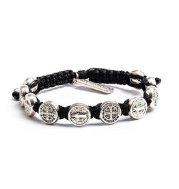 My Saint My Hero Benedictine Blessing Bracelet - Silver Medals - Black