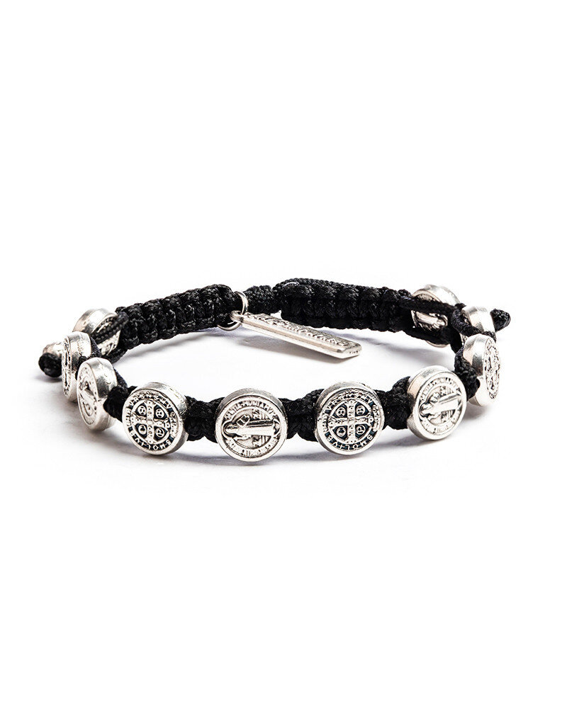 My Saint My Hero Benedictine Blessing Bracelet - Silver Medals - Black