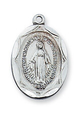McVan Sterling Silver Miraculous Medal with 18" Rhodium Plated Chain and Deluxe Gift Box